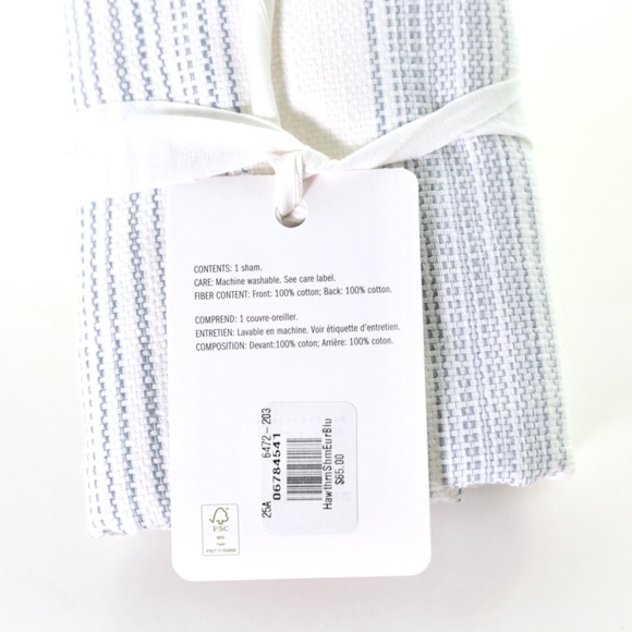 NWT Pottery Barn Hawthorn Striped Cotton Sham - (1) Euro Blue White - Picture 2 of 3